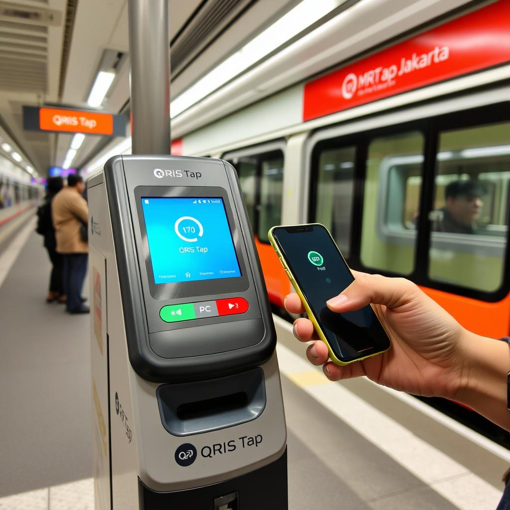 Penggunaan QRIS Tap di transportasi umum seperti MRT Jakarta Penggunaan QRIS Tap di transportasi umum seperti MRT Jakarta